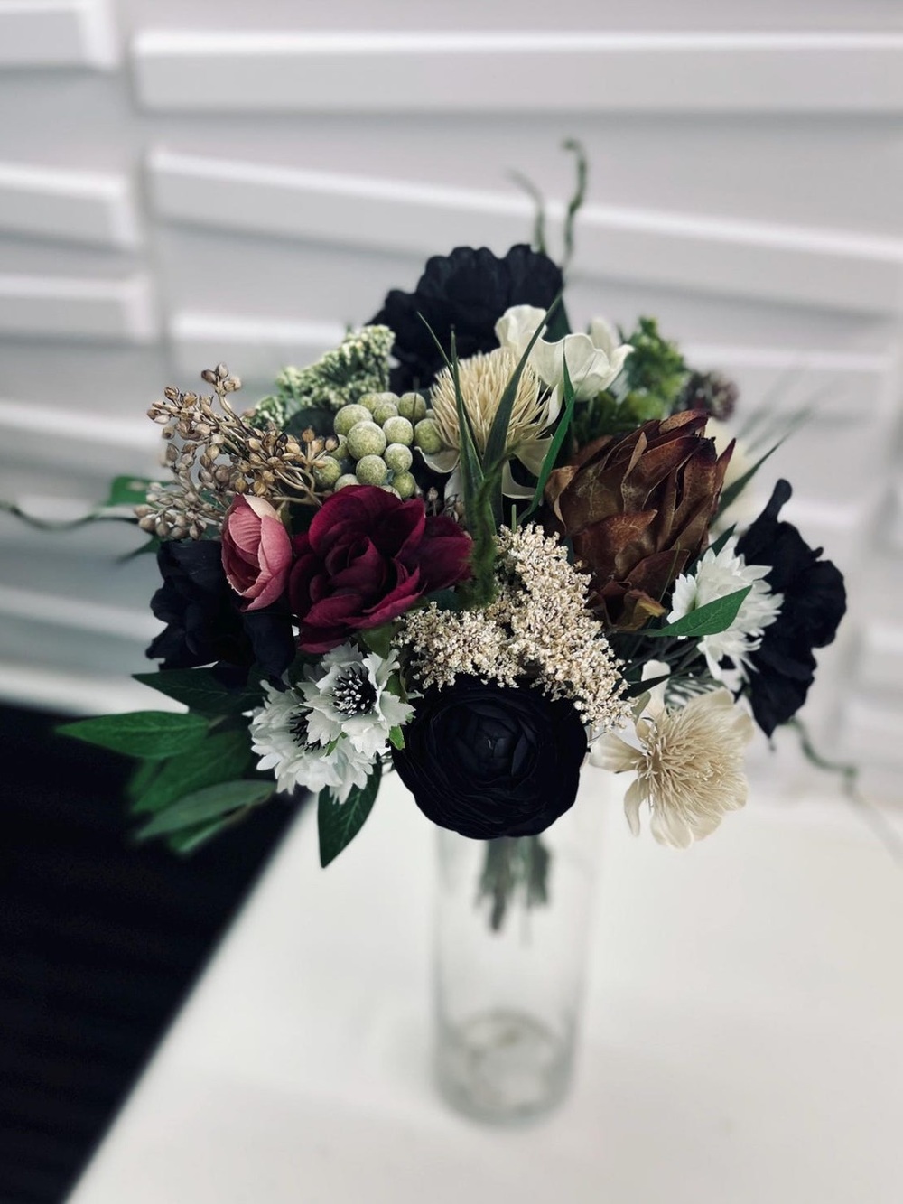 Elegant Black & Burgundy Floral Bouquet -Bridesmaids Set of 2